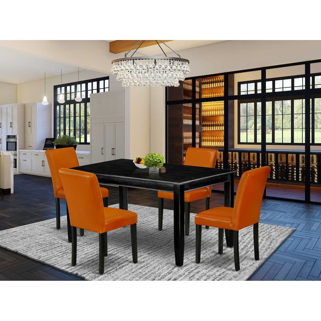HomeStock 5-Piece Rectangle Black Finish Solid Wood Top Dining Table with 4 Parson Chair