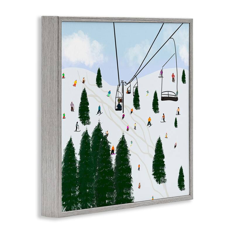 Stupell Ski Lift Mountain Landscape Busy Slopes Winter Athletes Framed Wall Art