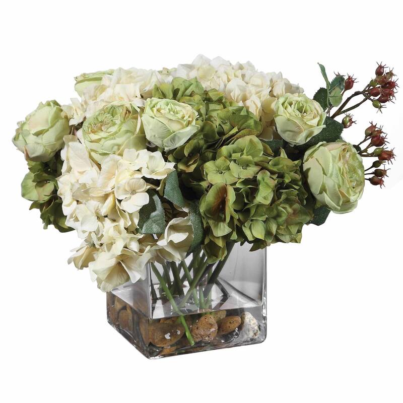 Uttermost Cecily 15" Wide Artificial Home Decor Hydrangea in Square - Cream / Green