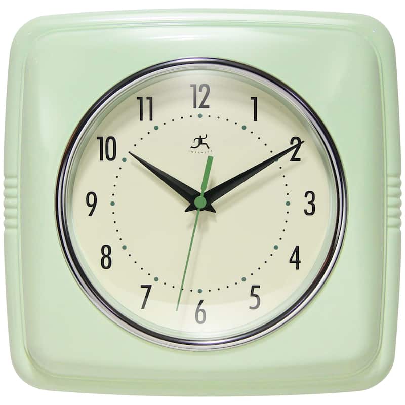 Infinity Instruments Retro 9.25-inch Square Wall Clock - 9.25 x 1.875 x 9.5 - Light Green
