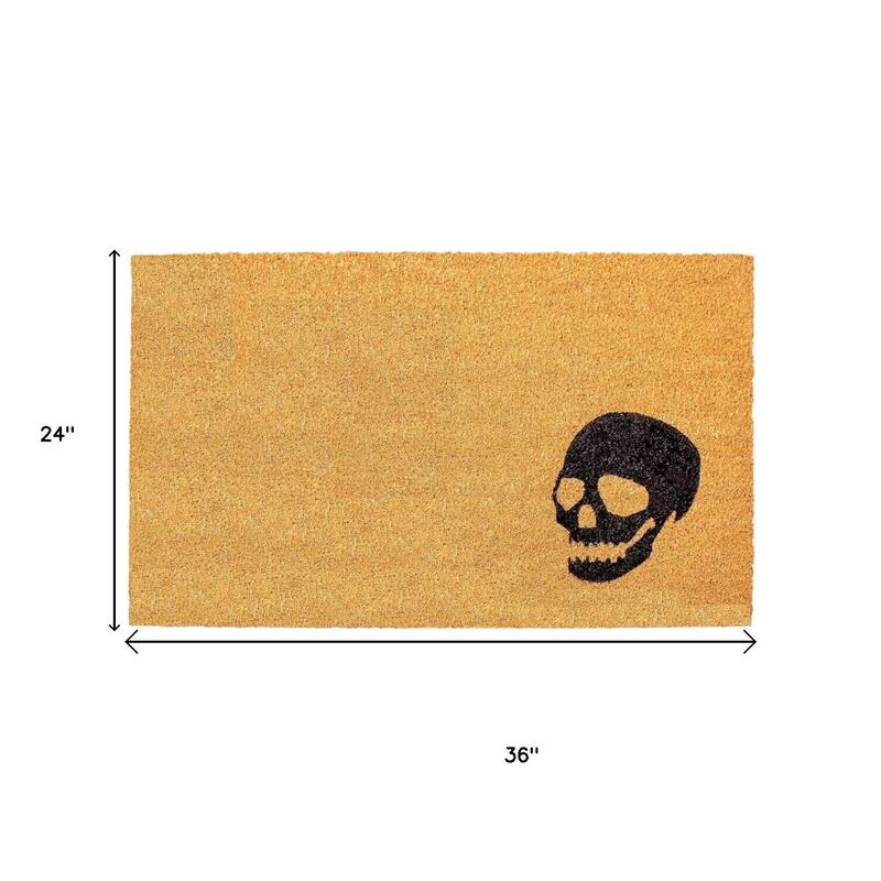 HomeRoots 24" X 36" Natural And Brown Halloween Skull Outdoor Coir Door Mat - 24.00' X '36.00