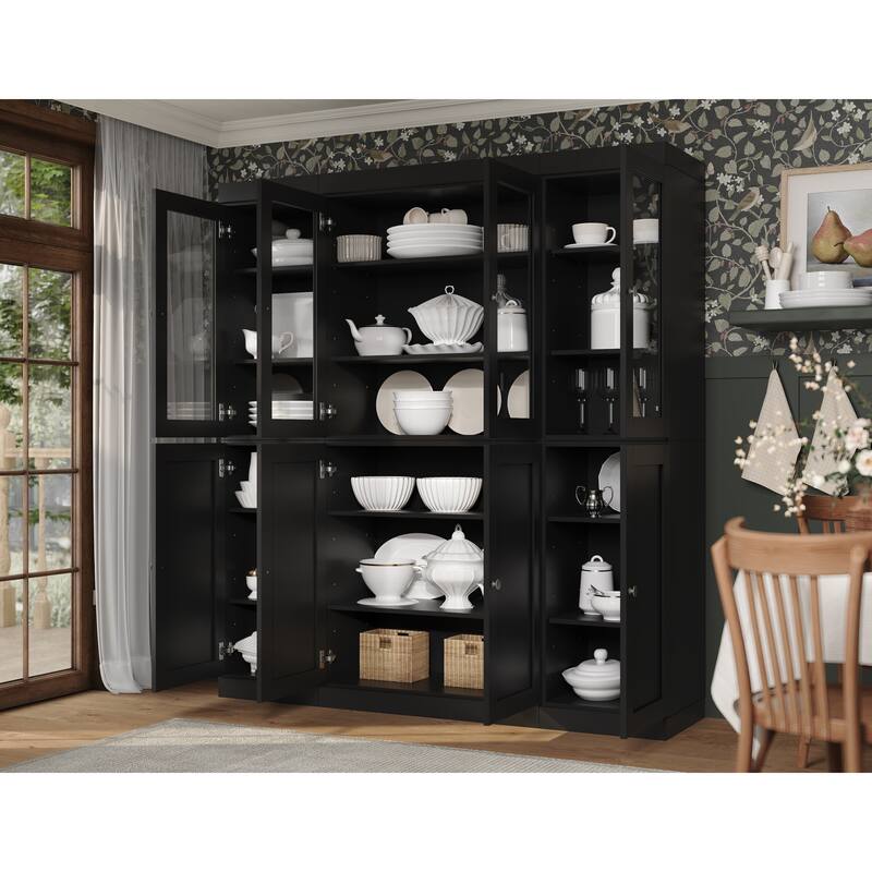 Palace Imports 100% Solid Wood 65" Pantry Cabinet with Clear Glass, Shaker Doors and Adjustable Shelves