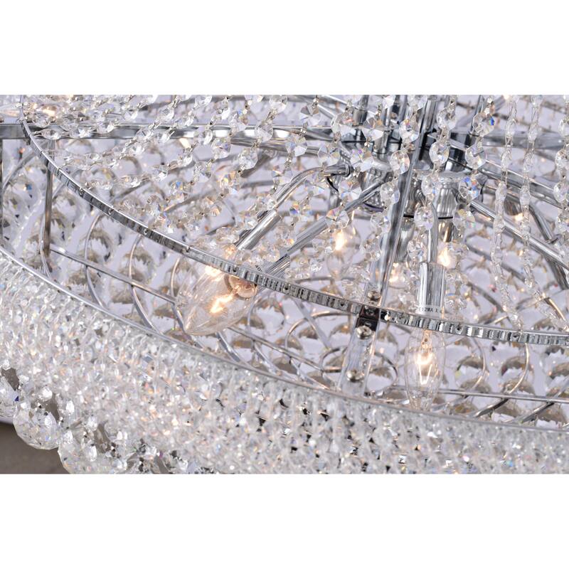 32-Light Chrome Chandelier With Clear Crystal Accents