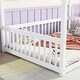 preview thumbnail 15 of 32, Full Size Pine Wood Canopy Frame Floor Bed with Fence and Guardrails for Bedroom