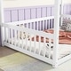 preview thumbnail 4 of 9, White Full Size Pine Wood Canopy Frame Floor Bed with Fence and Guardrails for Bedroom