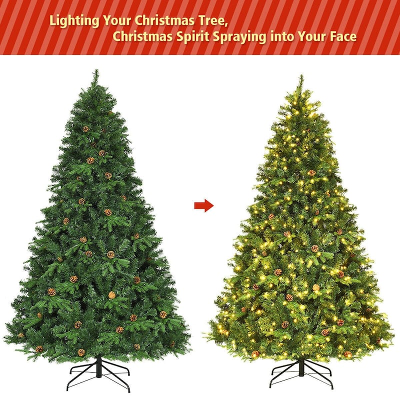 Gymax Pre-Lit 7.5' Artificial Christmas Tree Hinged LED Lights Pine - See Details