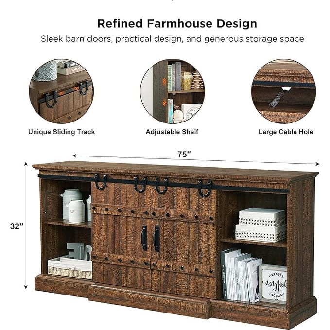 75" Farmhouse TV Stand, Media Console Table, Entertainment Center