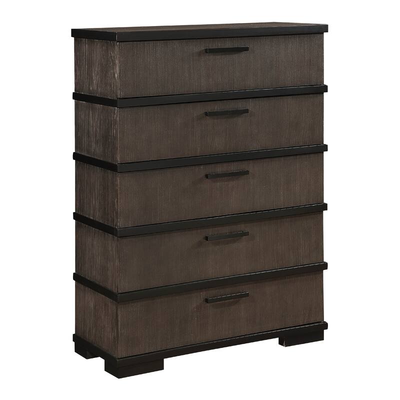 Acy Tall Dresser Chest, 5 Drawer Bar Handles, Brownish Gray Black Wood