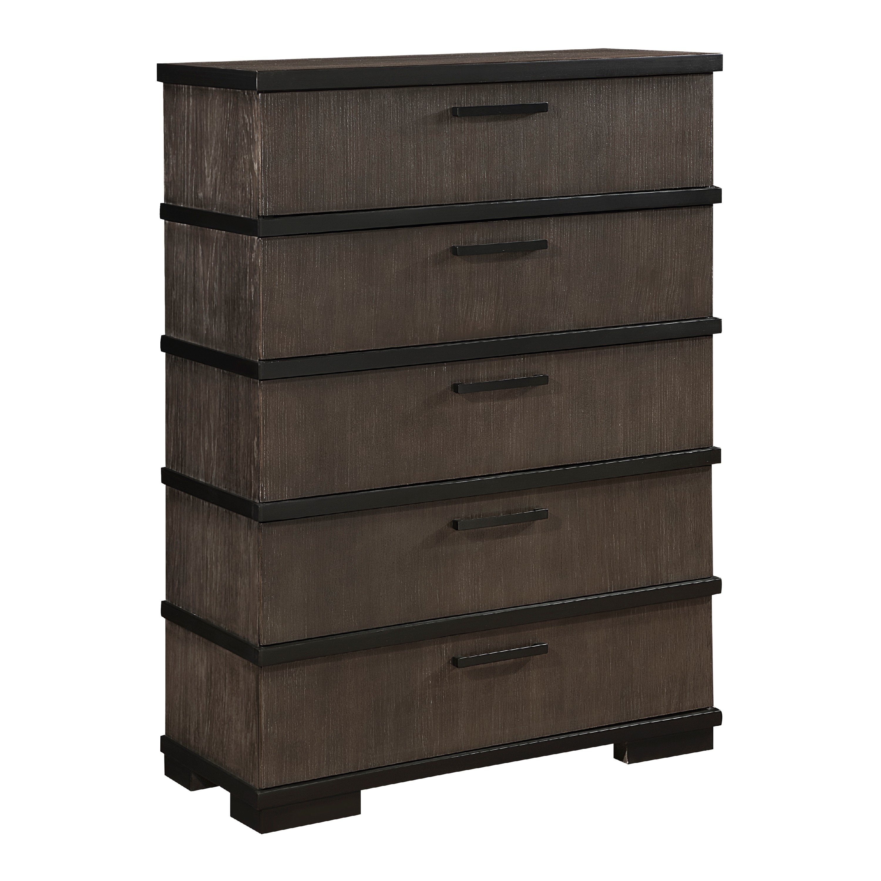 Acy Tall Dresser Chest, 5 Drawer Bar Handles, Brownish Gray Black Wood