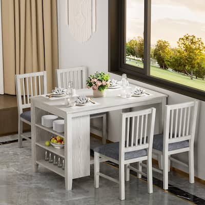 Javlergo Counter Height Dining Table Set Kitchen Island Set with Storage and Dining Chairs Solid Wood Kitchen Dining Room Set