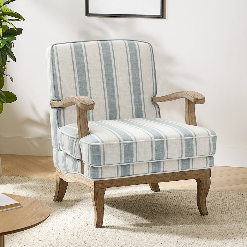 Rinaldo Farmhouse Polyester Armchair with Solid Wood Legs by HULALA HOME - Blue