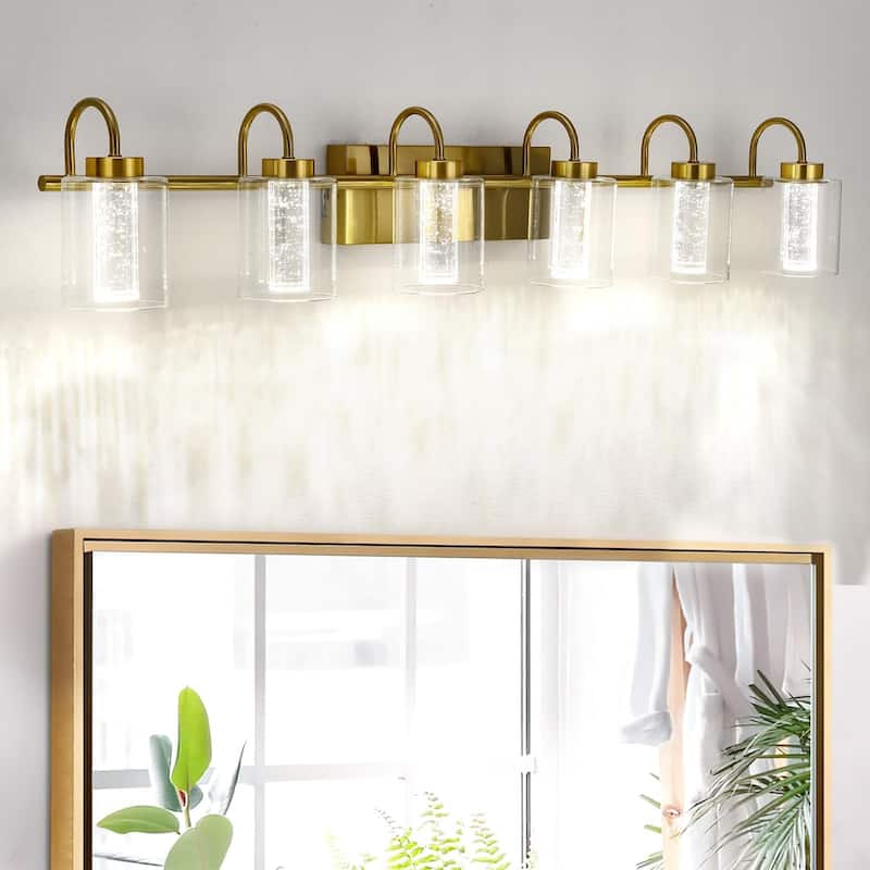 Mid-century Modern Brushed Gold Vanity Lights with Crystal Bubble Glass