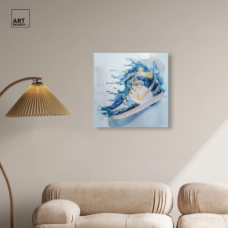 Starry Night Sneaker Splash Canvas by Art Remedy, Gallery Wrapped