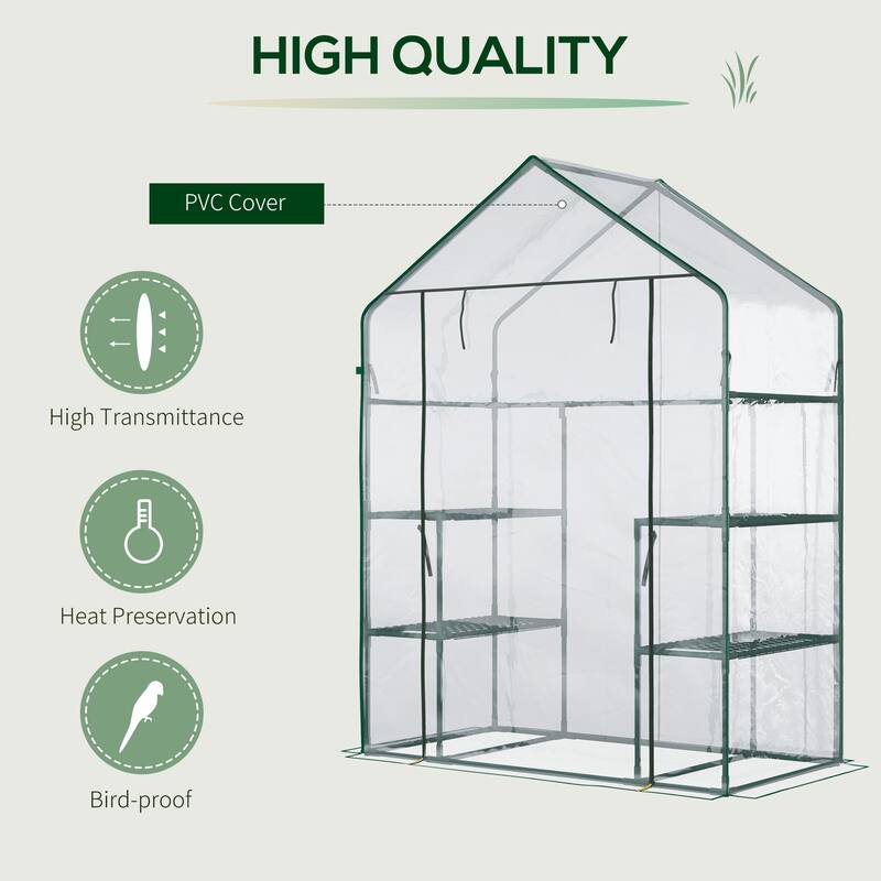 Mini Greenhouse, Walk-in Greenhouse with 4 Shelves, Door