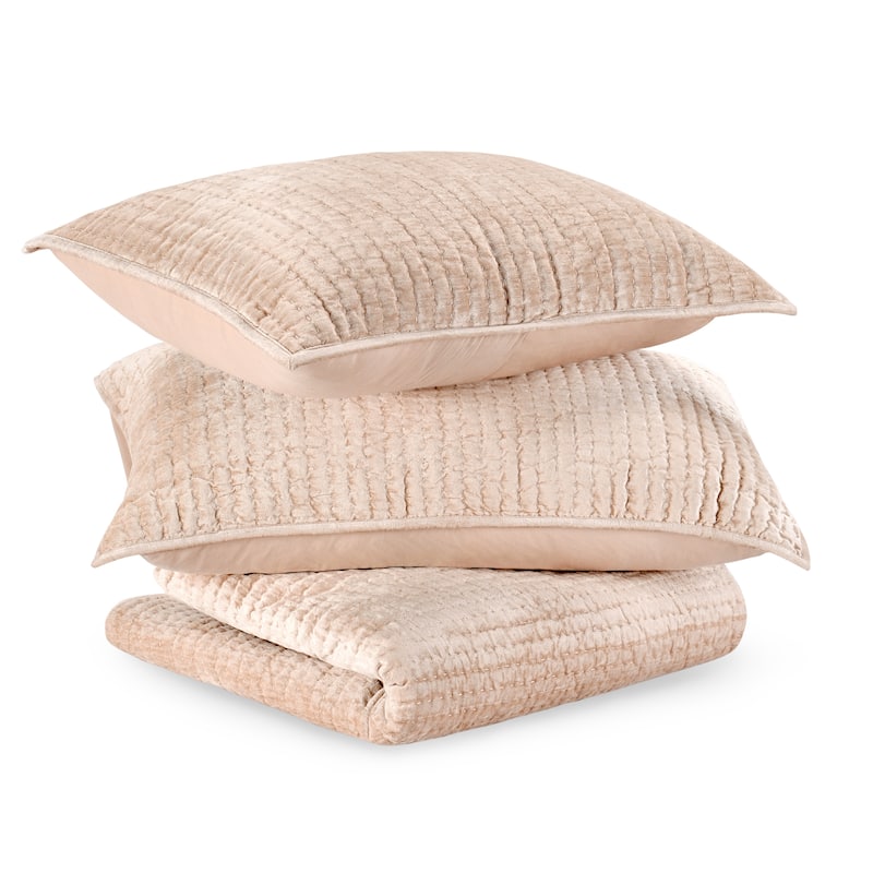 Villa by Classic Home Dimitry 3-Piece Velvet Quilt Set in Nude