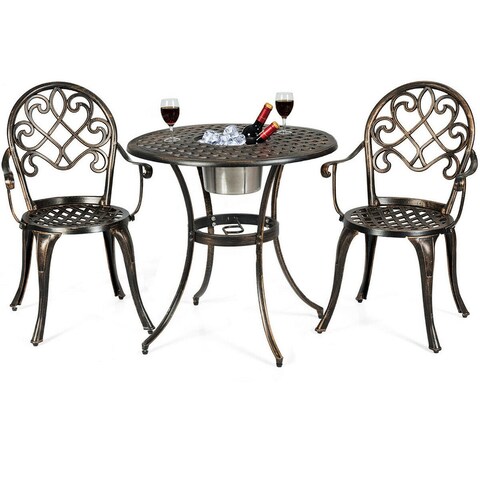 Costway 3PCs Outdoor Set Cast Aluminum Patio Bistro Attached Removable