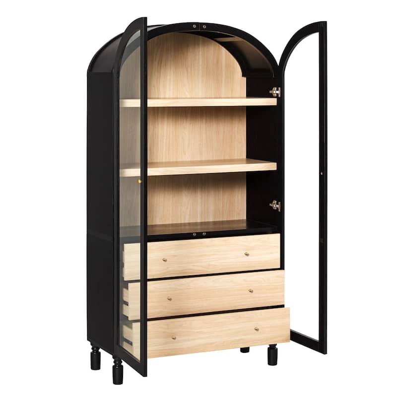 Walker Edison Modern Arched MDF Bookshelf Cabinet with Tall Glass Doors