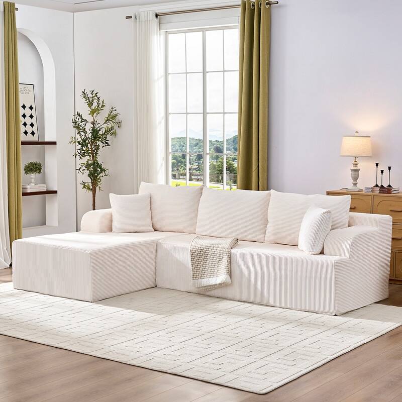 Mixoy 2-Pcs Free Combination Modular Sectional Sofas with Deep Seat,Corduroy L-Shaped Sofa with Chaise Lounge - 3-Seater