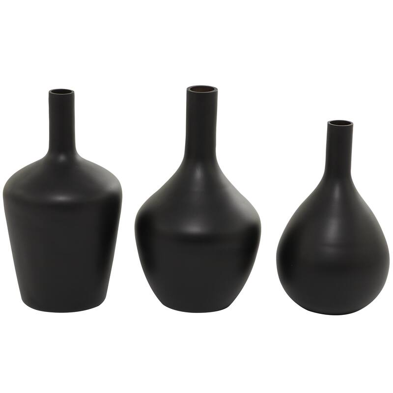 Glass Decorative Vase with Gold Rim - Set of 3 White, Blue or Black - Roche River Decor - Black