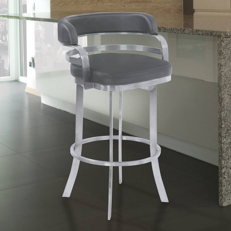 Faux Leather Counter Height Swivel Bar Chair with Silver Frame