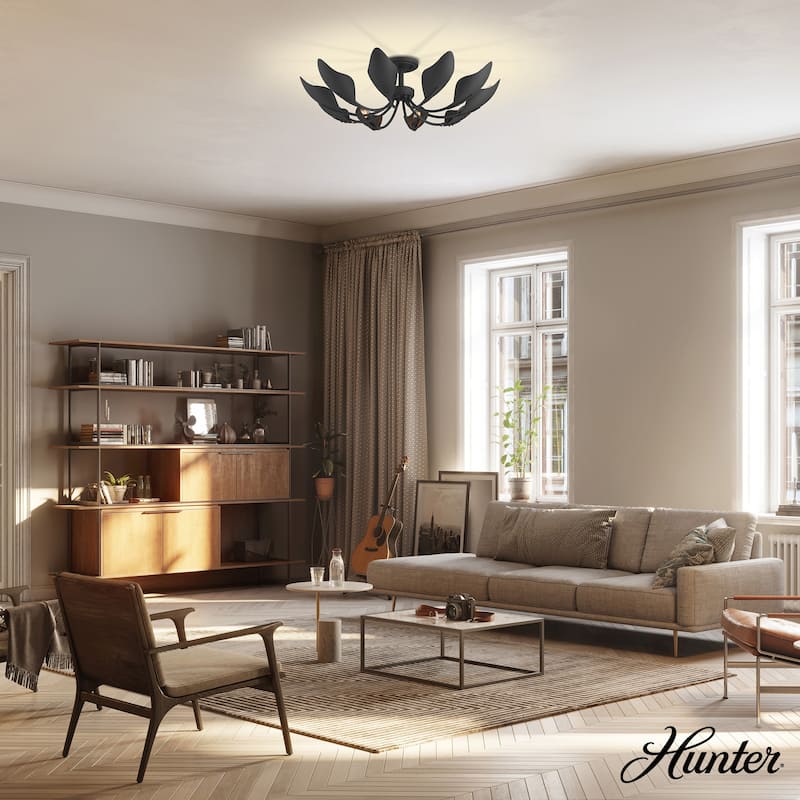 Hunter Juneway 10-Light Flush Mount Chandelier - Transitional, Modern/Contemporary - Dining Room, Living Room, Bedroom.