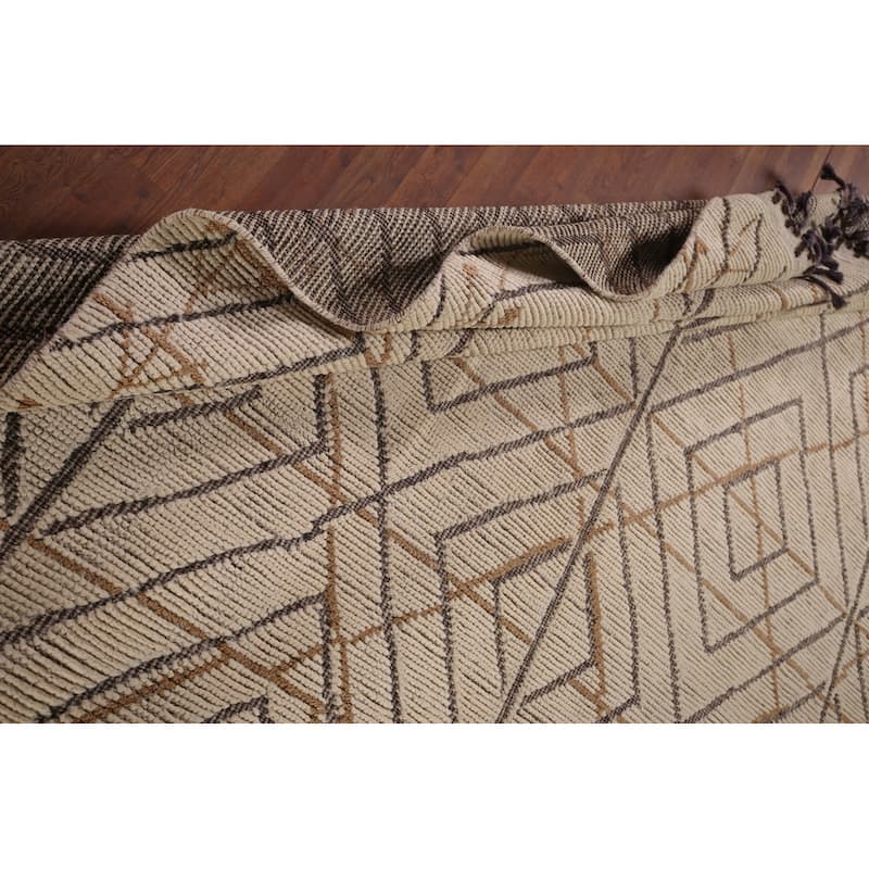 All-Over Trellis Geometric Moroccan Area Rug Handmade Wool Carpet - 8'0"x 12'9"