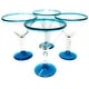 preview thumbnail 1 of 4, Dos Suenos Mexican Hand Blown Glass - Set of 4 Hand Blown Modern Margarita Glasses - Aqua Rim (12 oz) Aqua