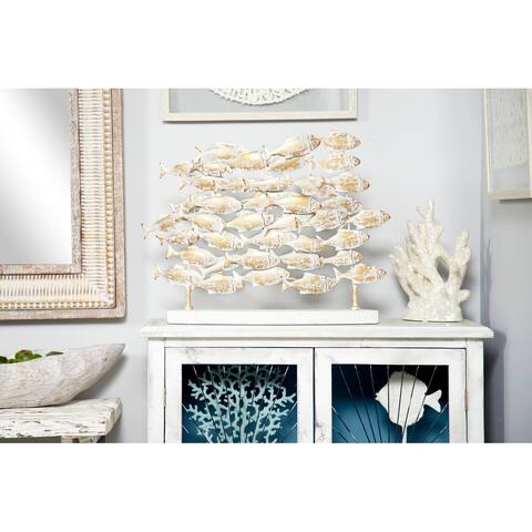 Beige Iron Coastal Sculpture Fish and sea animals 18 x 24 x 6 - 24 x 6 x 18
