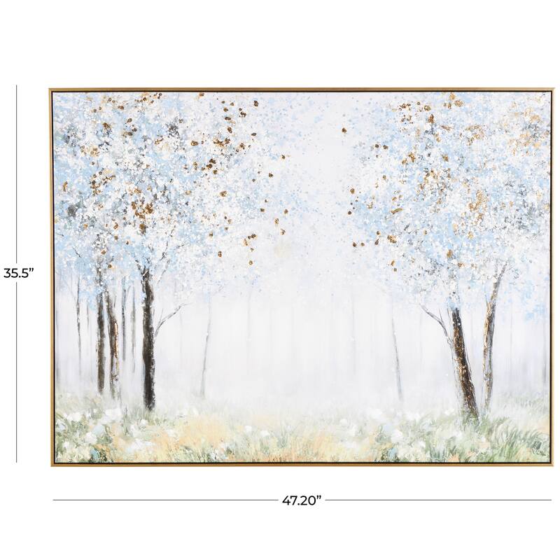 Blue Canvas Forest Landscape Framed Wall Art with Gold Foil Accents