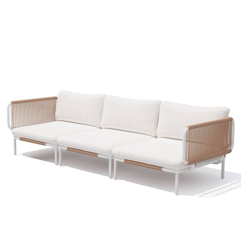 Outdoor Patio Cushion Sectional Sofa Set Furniture DIY Free Combination Set - Beige,3Seat&5arms - 3-Piece