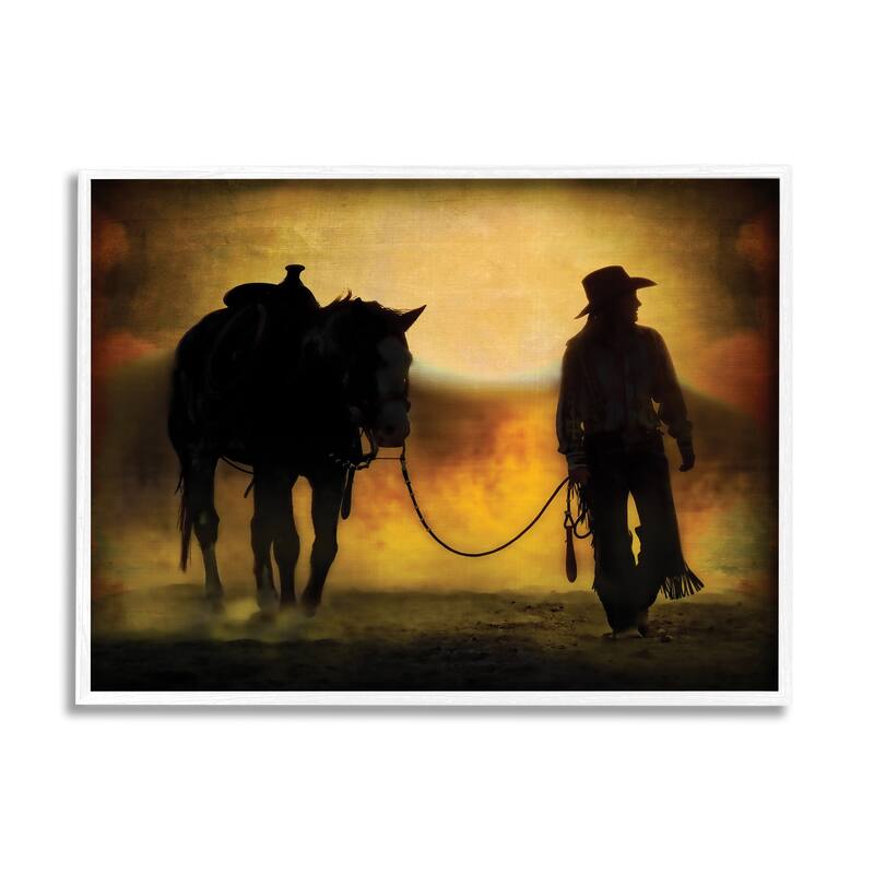 Stupell Cowgirl & Horse Silhouette Framed Giclee Art Design by PBurchettePhoto - 14 x 11 - White