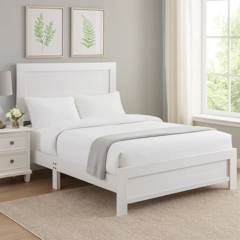 Eby King Size Bed, Rustic Farmhouse Style, White Finish Wood Veneer