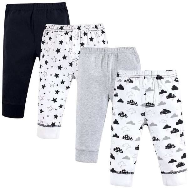 slide 1 of 1, Hudson Baby Baby and Toddler Cotton Pants 4pk, Moon And Back 0-3 Months - Moon And Back