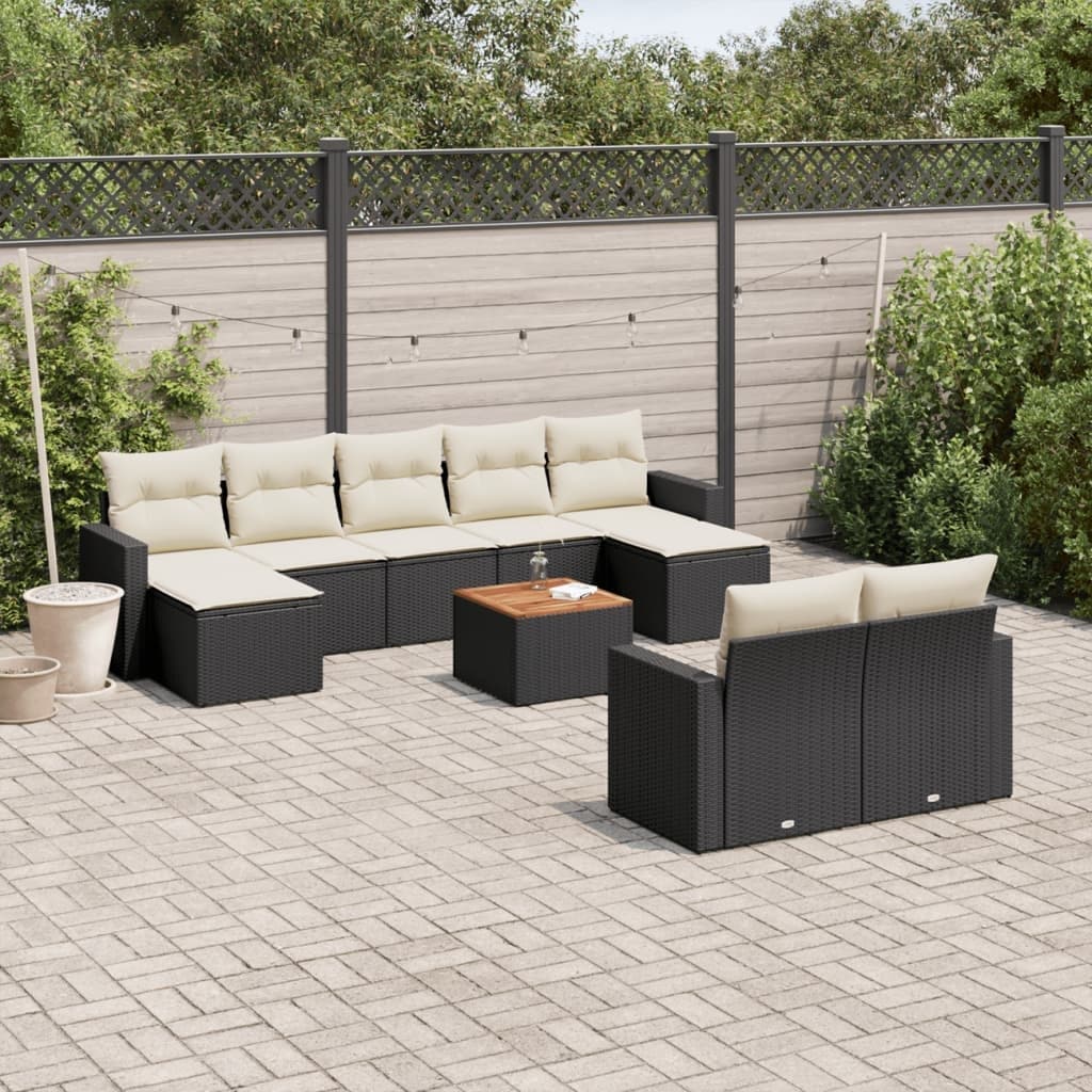 vidaXL Garden Sofa Set Black Poly Rattan Large Adjustable Armrests - 24.4 x 25.8 x 27.2