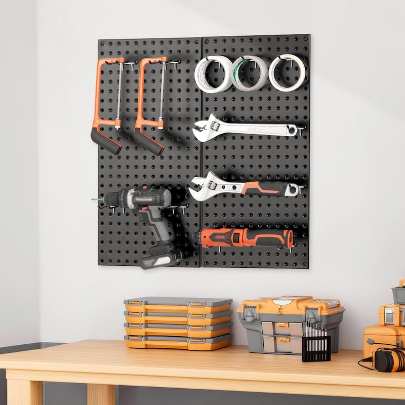 Black Steel Pegboard Panels with Volcanic Holes, 88 lbs Capacity - 16" L x 0.75" W x 32" H