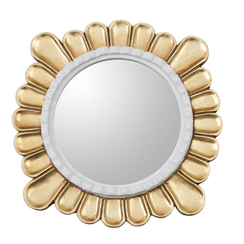 Handmade Colonial Petals Bronze Gilded Wood Mirror (Peru) - 30 cm H x 30 cm W x 5 cm D