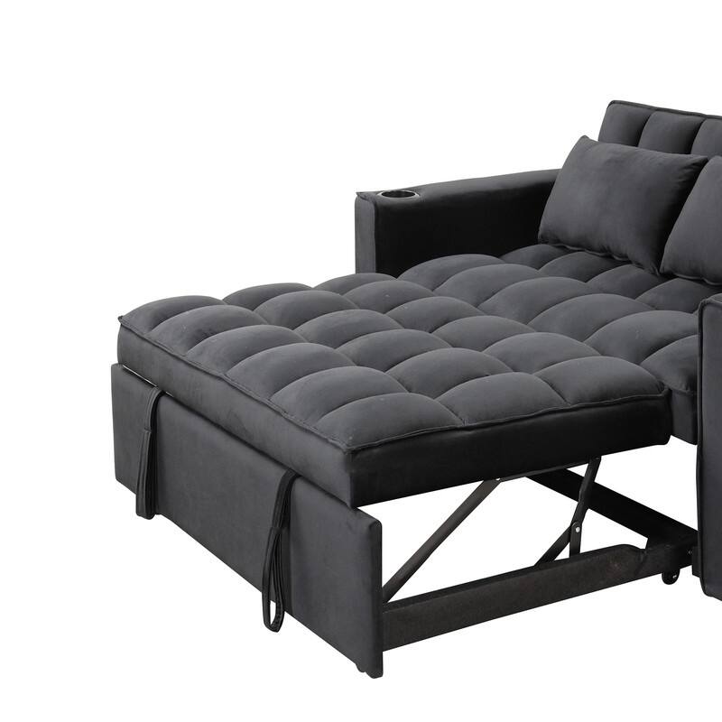 4-1 Multi-Functional Sofa Bed, 55.3" Sleeper Sofa Bed with Cup Holder & USB Port, Convertible Sleeper Couch Bed for Living Room