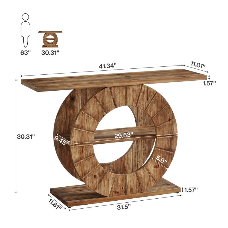 41" Solid Wood Console Table, Farmhouse Sofa Table with Storage