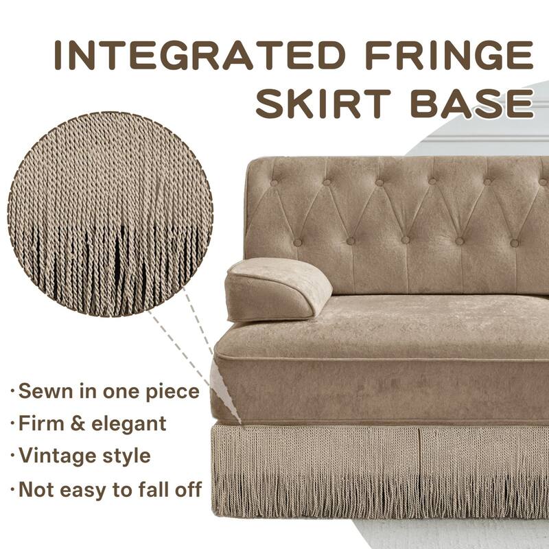 106" Velvet Sectional Sofa with Tassel Skirt Design and Ottoman