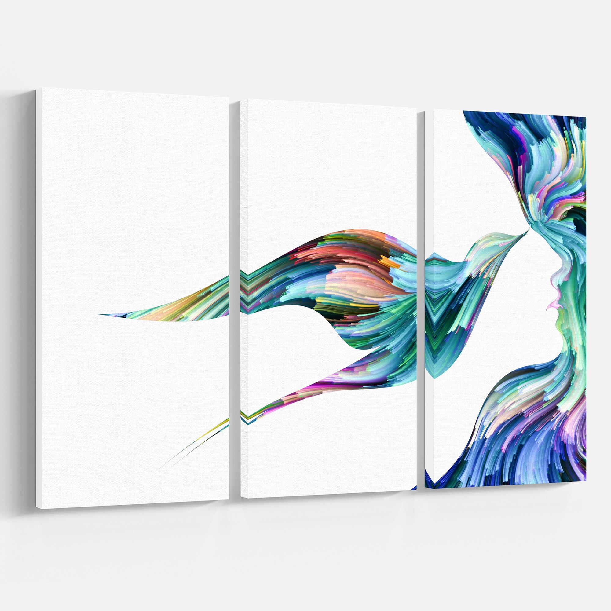 Designart 'Vivid Imagination' Abstract People Print on Wrapped Canvas Set - 36x28 - 3 Panels - 36 in. Wide x 28 in. High