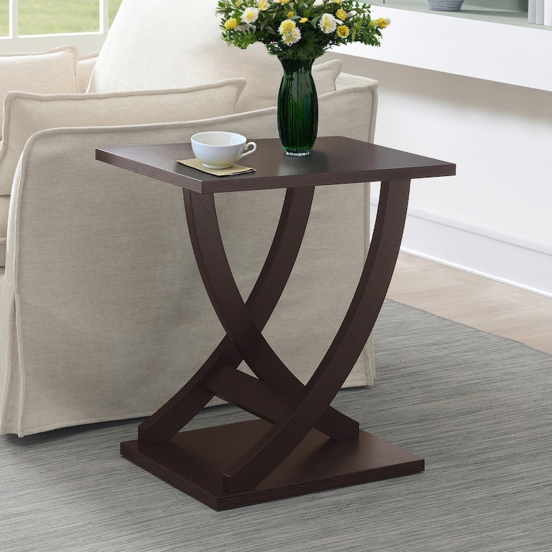 Criss-Cross Chairside End Table with Woodgrain Finish, Modern Accent Side Table for Living Room or Bedroom Décor - 15.5