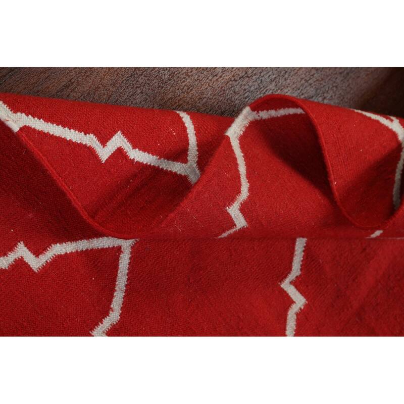 Contemporary Trellis Durrie Kilim Oriental Area Rug Wool Flat-woven - 5'0" x 8'0"
