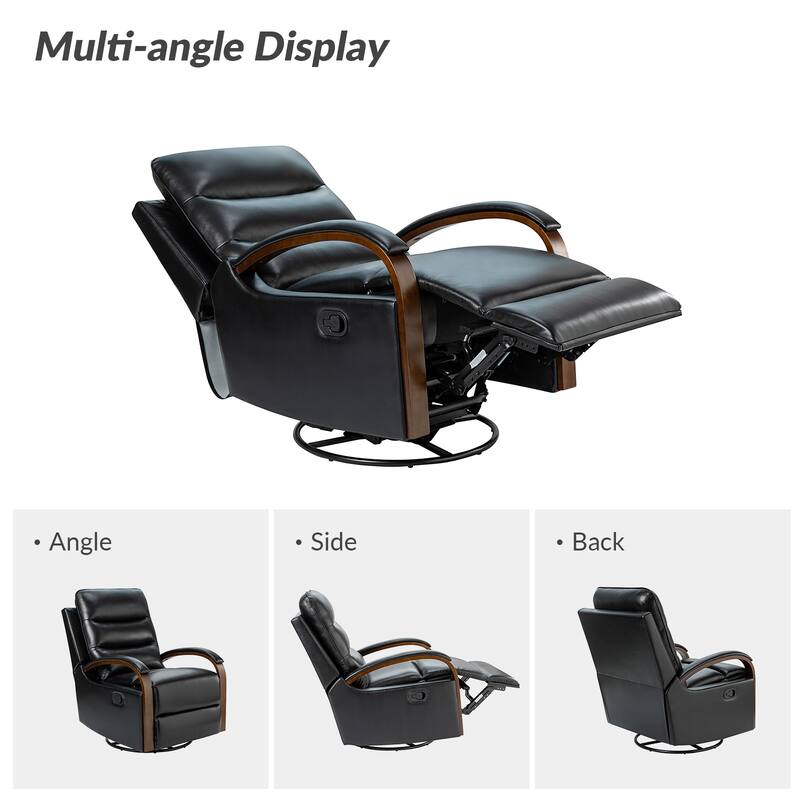 Leopold Genuine Leather Swivel Rocking Manual Recliner Chair with Wooden Arm Accents Set of 2 by HULALA HOME