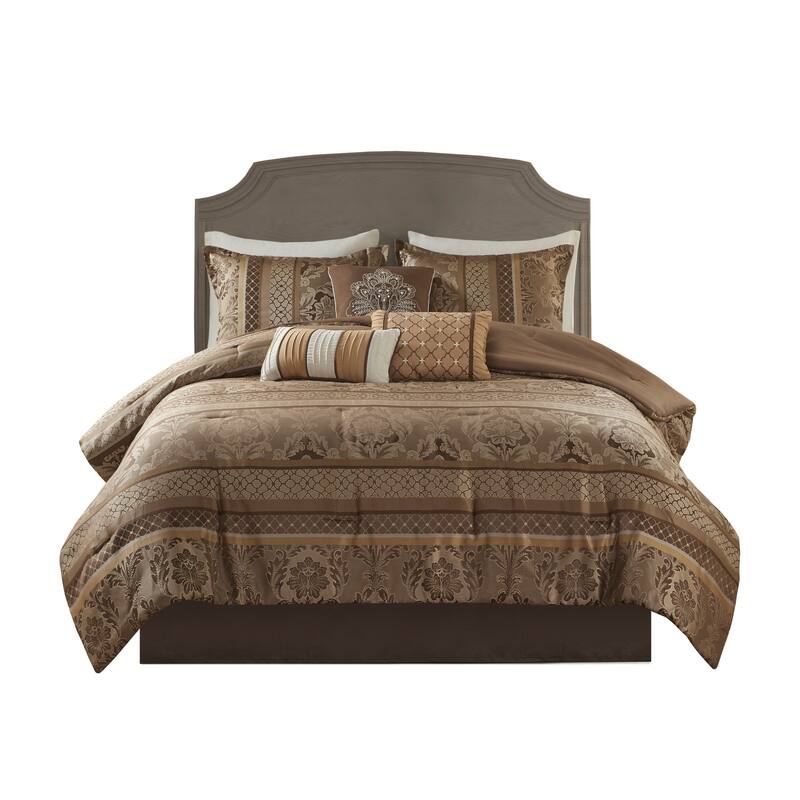 7 Piece Jacquard Comforter Set Brown/Gold Cal King