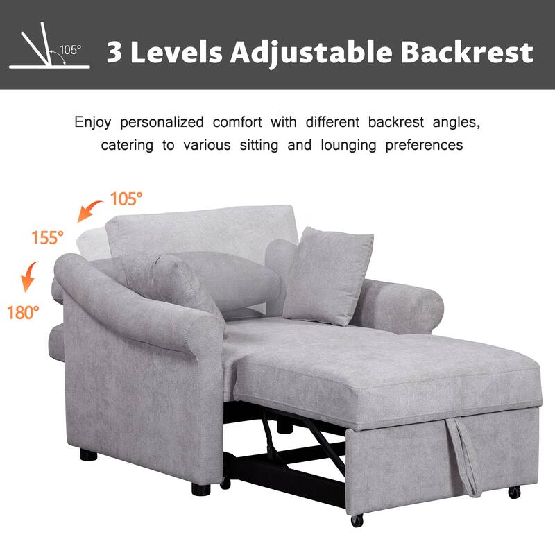 3 IN 1 Chenille Convertible Lounger Chair with Adjustable Backrest