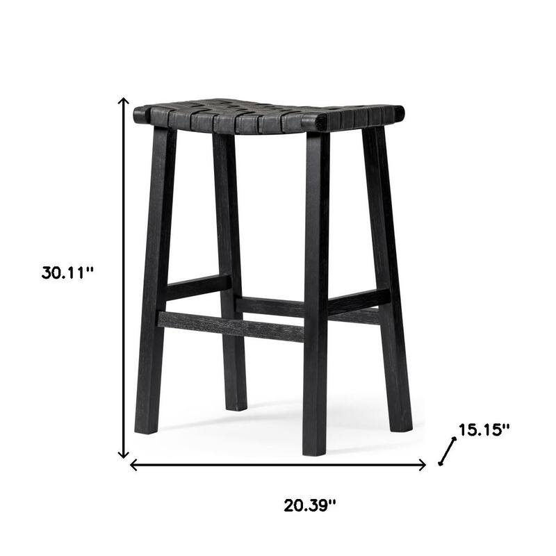 HomeRoots 30" Charcoal and Black Faux Leather and Solid Wood Backless Bar Height Bar Chair