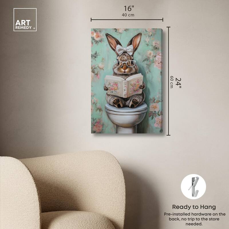 Petite Floral Toilet Bunny Canvas by Art Remedy, Gallery Wrapped