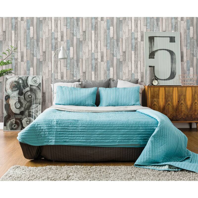 Brewster Barn Board Grey Thin Plank Wallpaper - 20.5 x 396 x 0.025