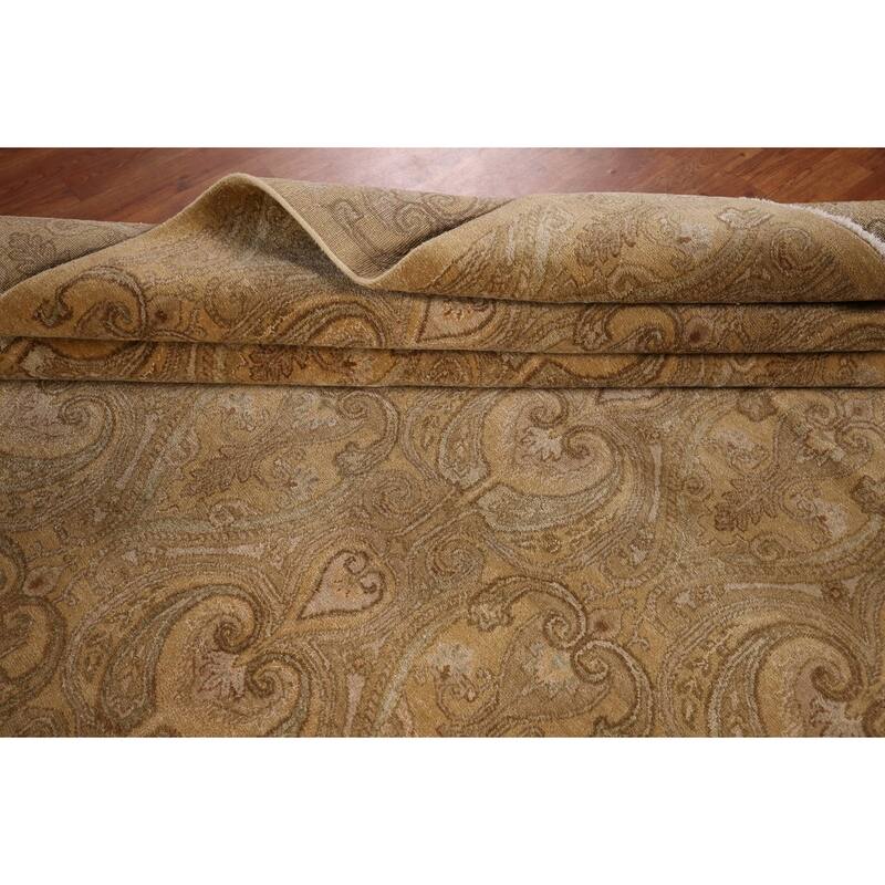 All-Over Gold Agra Oriental Area Rug Hand-Knotted Wool Carpet - 9'1" x 12'3"