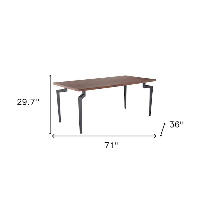 HomeRoots 71" Brown and Black Wood and Steel Dining Table - 71.00 in. x 29.70 in. x 36.00 in.